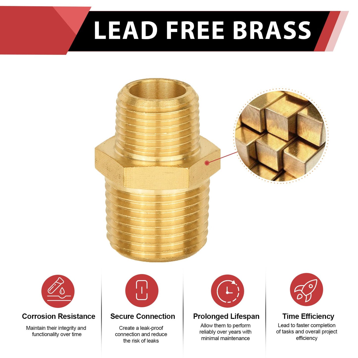 30 Pcs 1/2" X 3/8" Male NPT Brass Hex Connector