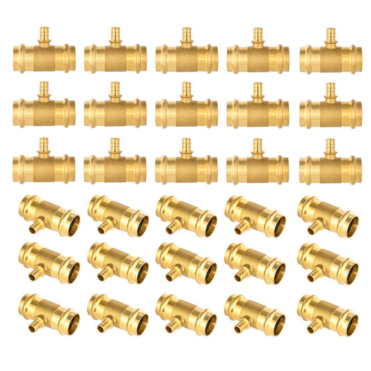 30 Pcs 1" x 1" x 1/2" Press x Press x PEX Expansion Brass Tee (Lead Free)