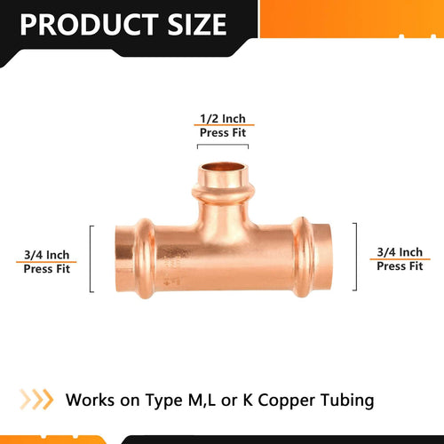 3/4" x 3/4" x 1/2" Press Copper Tee (Lead Free) Plumbingsell