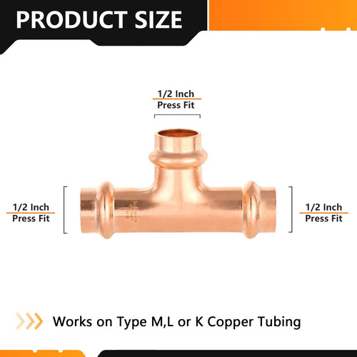 Pro 10 Pack 1/2" Press Copper Tee