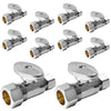10 Pcs 1/2" Nominal (5/8" OD) Compr. x 3/8" OD Compr. Straight Stop Valve, 1/4 Turn (Lead Free) Plumbingsell
