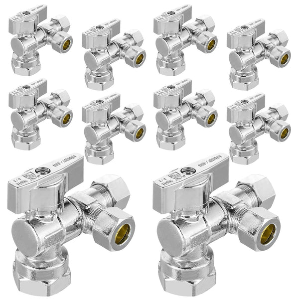 10 Pcs 1/2" FIP x 3/8" OD Compr. x 3/8" OD Compr. Split Angle Stop Valve, 1/4 Turn (Lead Free) Plumbingsell