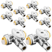 10 Pcs 1/2" Push Connect x 1/2" Push Connect x 3/8" OD Compr. Tee Stop Valve, 1/4 Turn (Lead Free) Plumbingsell