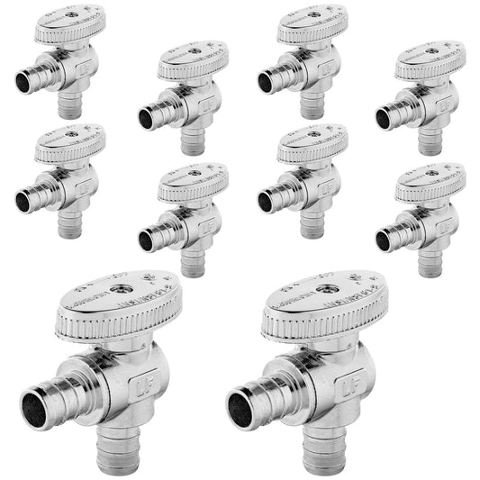 10 Pcs 1/2" PEX Crimp x 1/2" PEX Crimp Angle Stop Valve, 1/4 Turn (Lead Free)