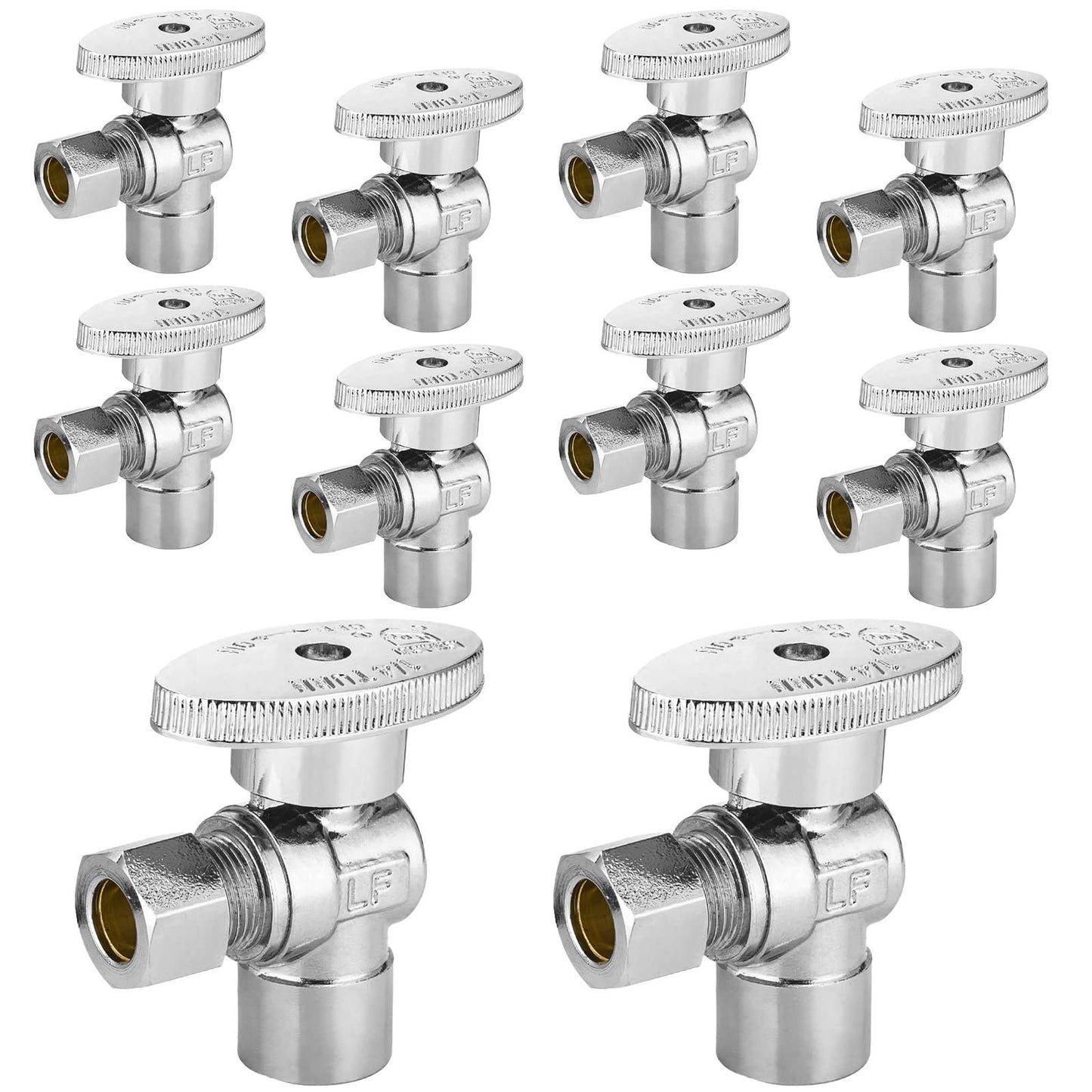 10 Pcs 1/2" Sweat x 3/8" OD Compr. Angle Stop Valve, 1/4 Turn (Lead Free)