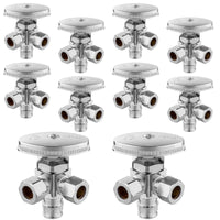 10 Pcs 1/2" Pex-a Expansion (F1960) Inlet x 3/8" ODx 3/8" OD Compr. Dual Angle Stop Valve, Multi Turn (Lead Free) Plumbingsell