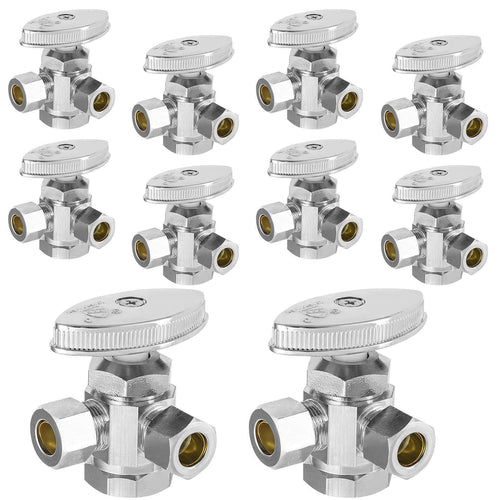 10 Pcs 1/2" FIP x 3/8" OD Compr. x 3/8" OD Compr. Dual Angle Stop Valve, Multi Turn (Lead Free) Plumbingsell