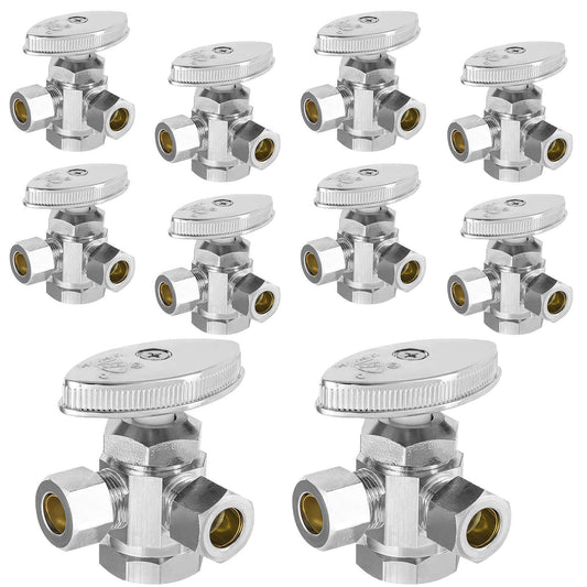 10 Pcs 1/2" FIP x 3/8" OD Compr. x 3/8" OD Compr. Dual Angle Stop Valve, Multi Turn (Lead Free)