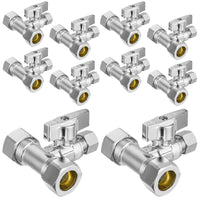10 Pcs 5/8" OD Compr. x 5/8" OD Compr. x 3/8" OD Compr. Tee Stop Valve, 1/4 Turn (Lead Free) Plumbingsell