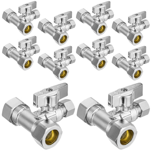 10 Pcs 5/8" OD Compr. x 5/8" OD Compr. x 3/8" OD Compr. Tee Stop Valve, 1/4 Turn (Lead Free) Plumbingsell