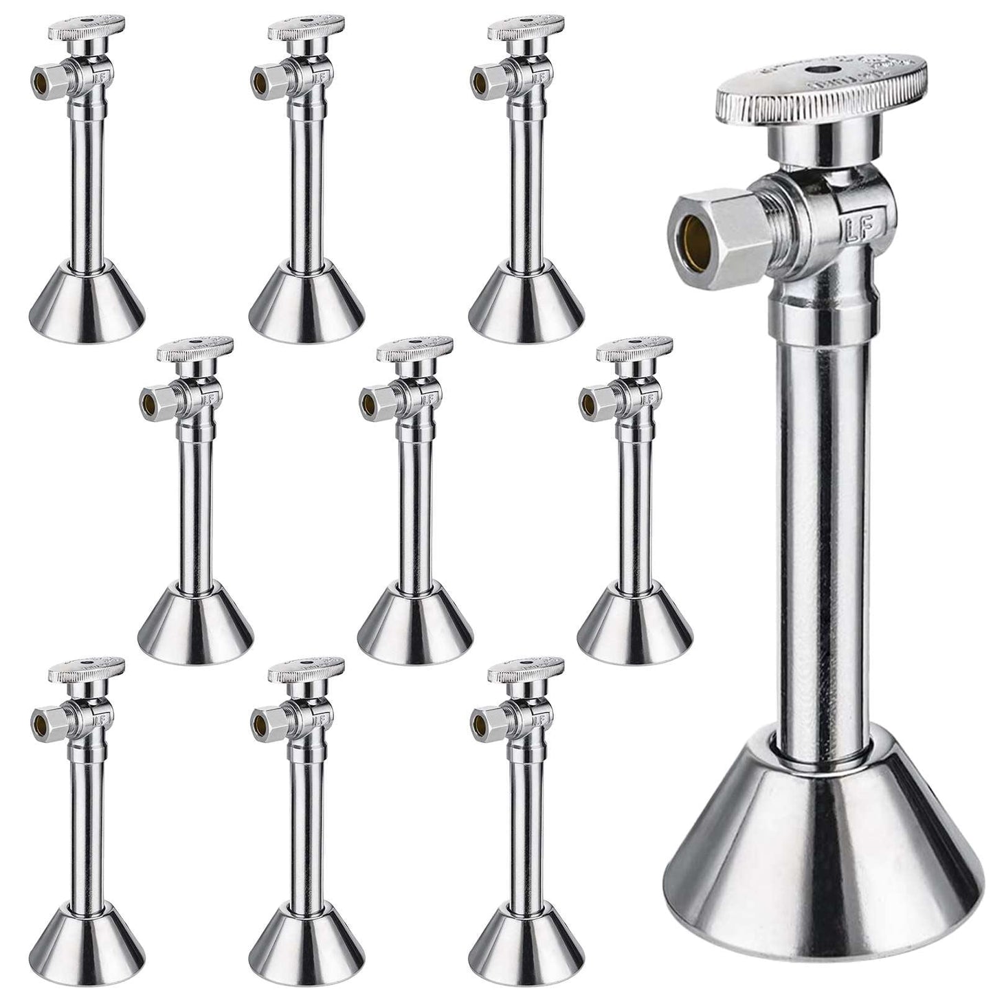 10 Pcs 1/2" Sweat x 3/8" OD Compr. Angle Stop Valve, w/5" Angle Extension, 1/4-Turn (Lead Free)