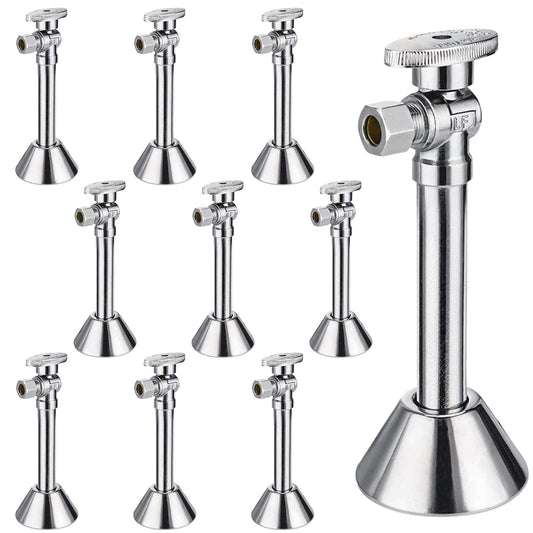 10 Pcs 1/2" Sweat x 3/8" OD Compr. Angle Stop Valve, w/5" Angle Extension, 1/4-Turn (Lead Free)