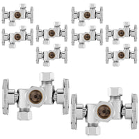 10 Pcs 5/8" OD Compr. x 3/8" OD Compr. x 3/8" OD Compr. 3-Way Stop Valve, Multi Turn (Lead Free) Plumbingsell