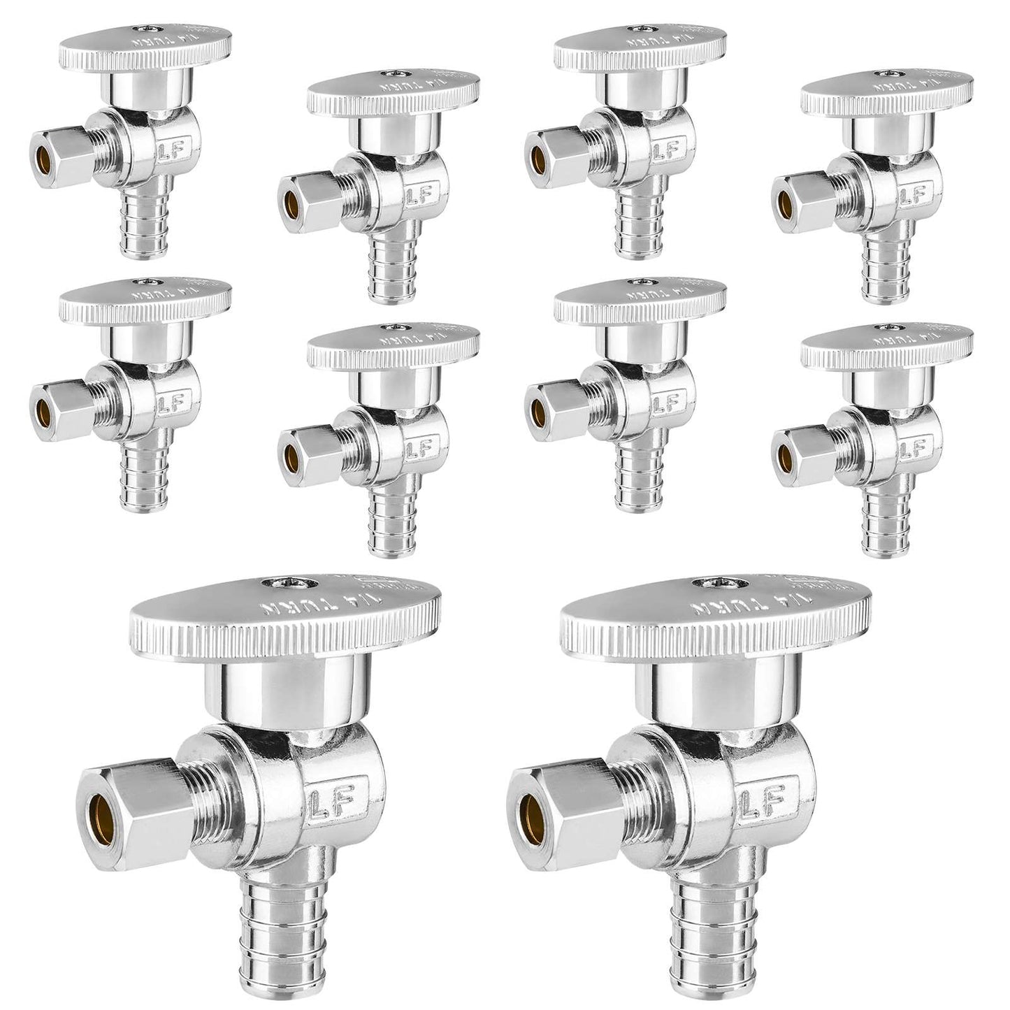 10 Pcs 1/2" PEX Crimp x 1/4" OD Compr. Angle Stop Valve, 1/4 Turn (Lead Free)