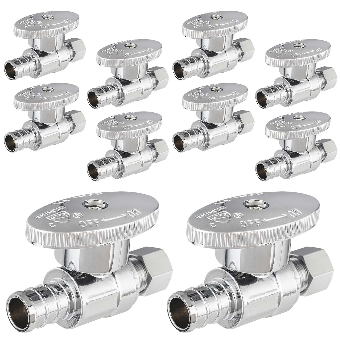 10 Pcs 1/2" PEX Crimp x 1/4" OD Compr. Straight Stop Valve, 1/4 Turn (Lead Free)