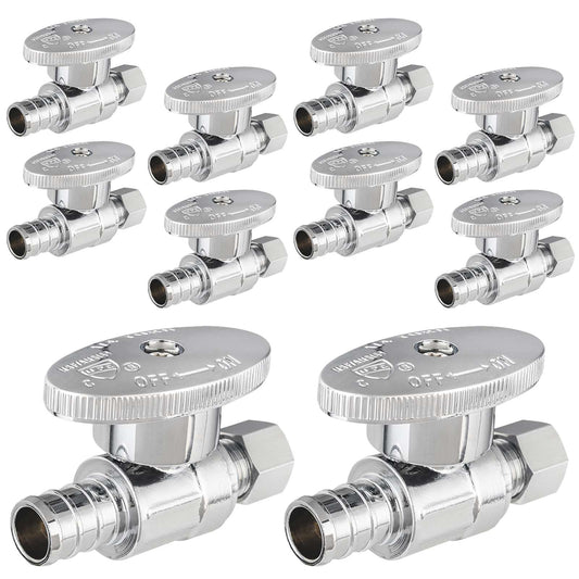 10 Pcs 1/2" PEX Crimp x 1/4" OD Compr. Straight Stop Valve, 1/4 Turn (Lead Free)