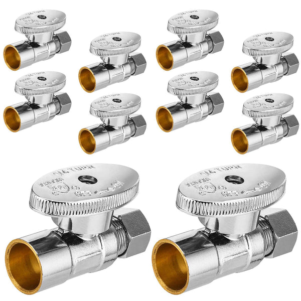 10 Pcs 1/2" Sweat x 3/8" OD Compr. Straight Stop Valve, 1/4 Turn (Lead Free) Plumbingsell
