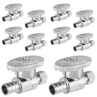 10 Pcs 1/2" PEX Crimp x 3/8" OD Compr. Straight Stop Valve, 1/4 Turn (Lead Free) Plumbingsell