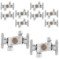 10 Pcs 5/8" ODx 3/8" OD Compr. x 1/4" OD Compr. Dual Stop Valve, 1/4 Turn (Lead Free) Plumbingsell