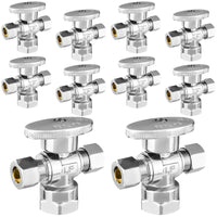 10 Pcs 1/2" FIP x 3/8" OD Compr. x 3/8" OD Compr. Dual Angle Stop Valve, 1/4 Turn (Lead Free) Plumbingsell