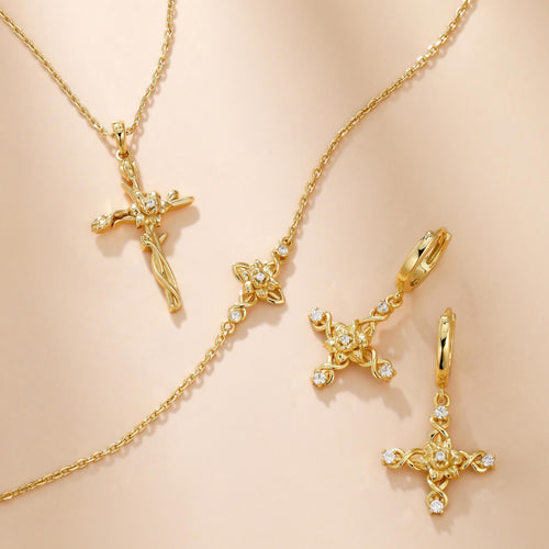 Floral Cross March Daffodil Birth Flower Necklace