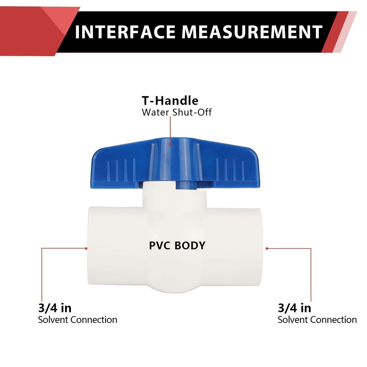 10 Pcs 3/4" PVC Ball Valve, Solvent Weld, Sch. 40