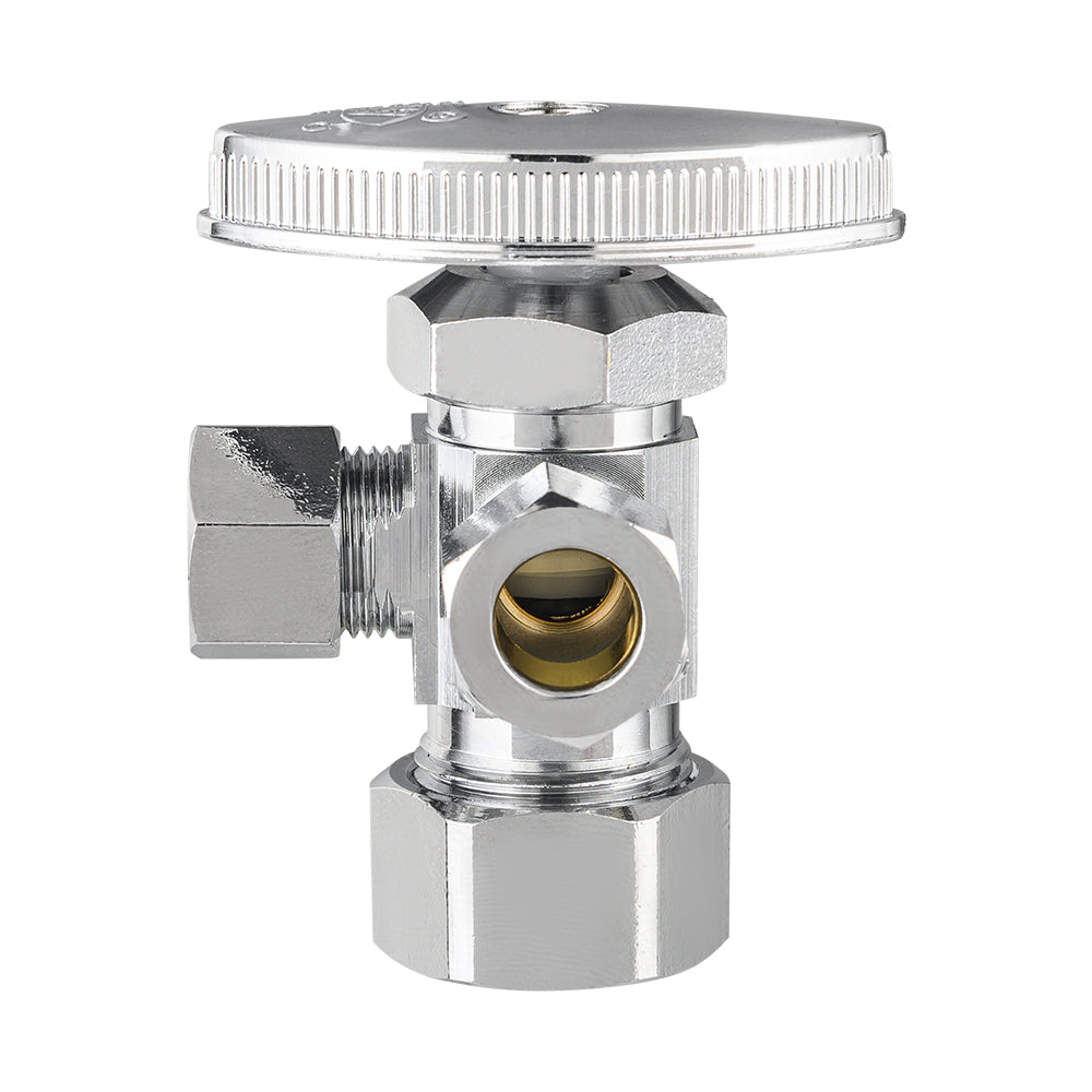 10 Pcs 5/8" OD Compr. x 3/8" OD Compr. x 3/8" OD Compr. Dual Angle Stop Valve, Multi Turn(Lead Free)