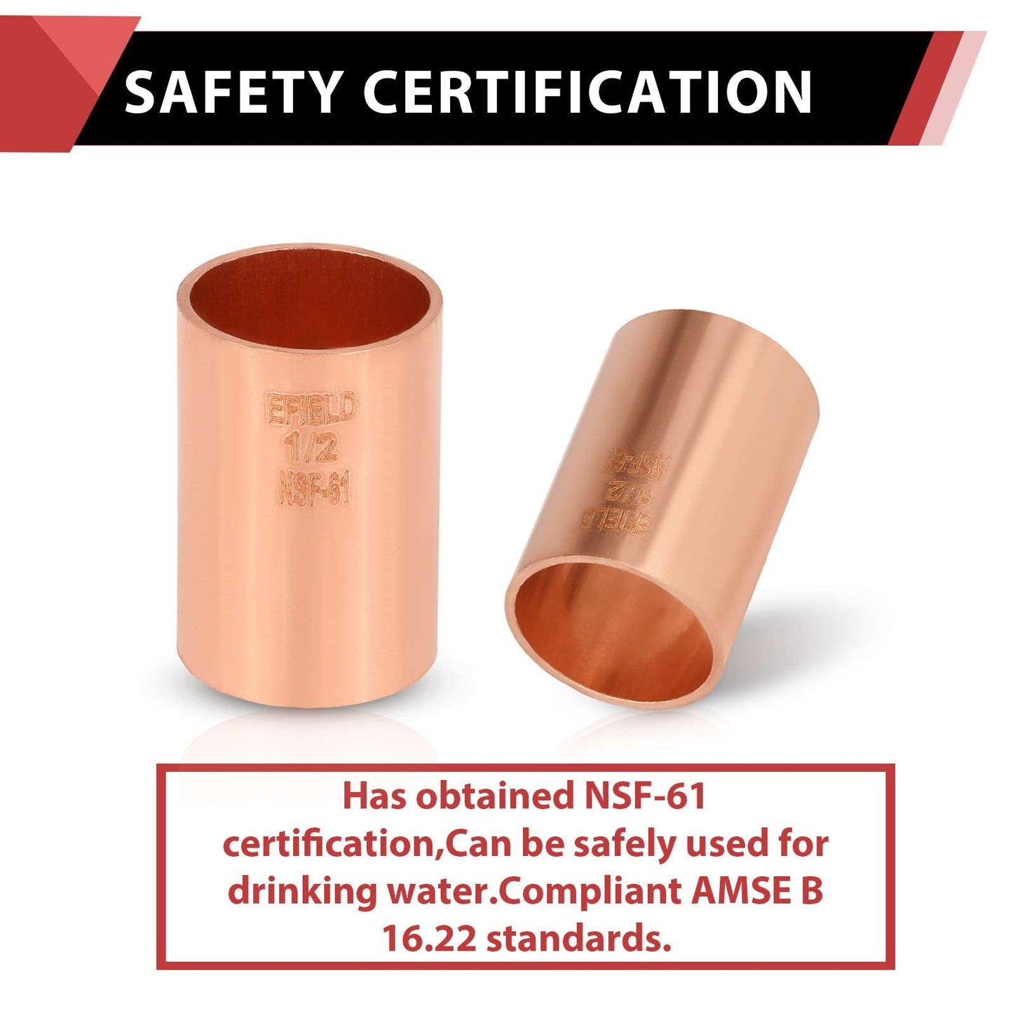 30 Pcs 1/2" Copper Coupling, No Stop at Wholesale Price
