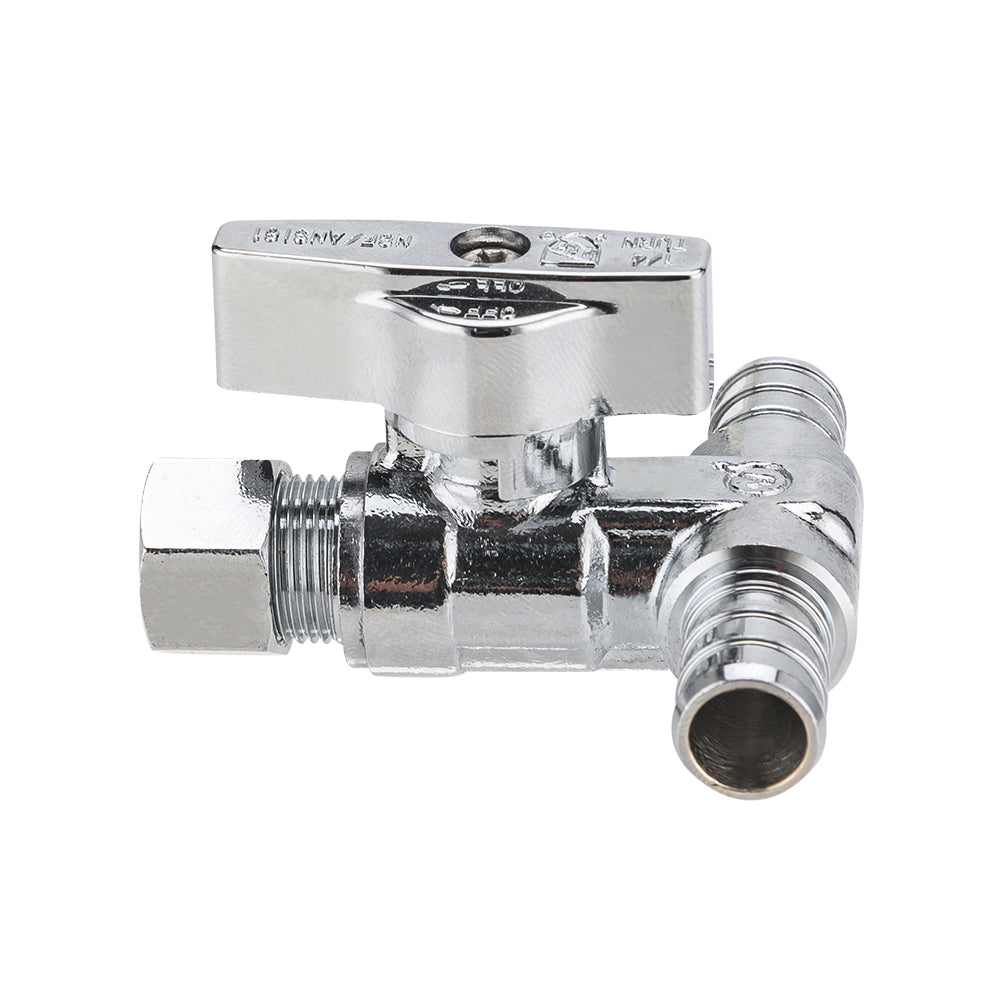 10 Pcs 1/2" PEX Crimp x 1/2" PEX Crimp x 3/8" OD Compr. Tee Stop Valve, 1/4 Turn (Lead Free)