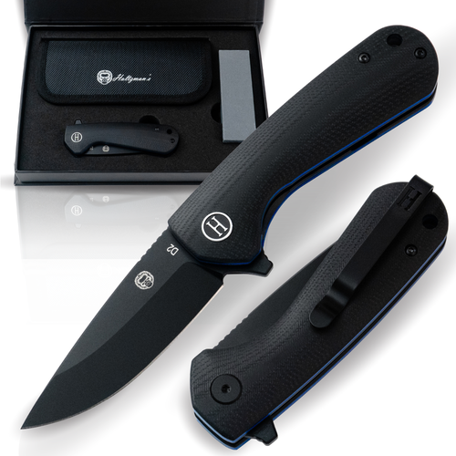 The Peasant Folding Pocket Knife Giftset for Men and Women (Black and Blue) Holtzman's Gorilla Survival