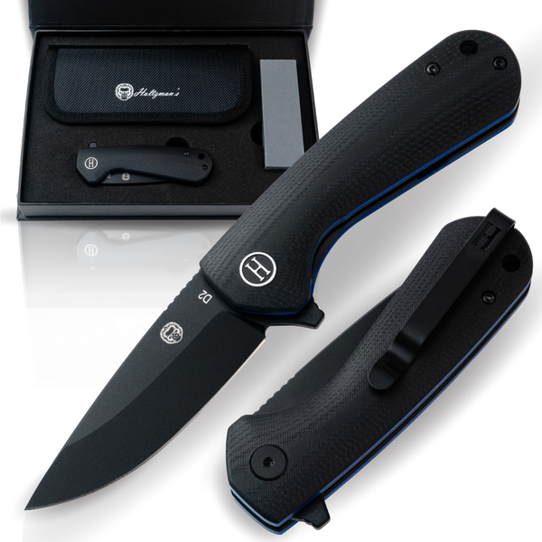 The Peasant Folding Pocket Knife Giftset for Men and Women (Black and Blue) Holtzman's Gorilla Survival