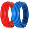 1/2" 2 x100ft, 200ft PEX-A Tubing (Blue & Red), 1/2" Poly Expansion Elbow & Tee & Coupler (15 PCS), 1/2" Expansion Rings (50 PCS), 1/2" J Clamp (50 PCS), Pipe Cutter (1/2") Plumbingsell