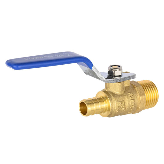 3/4" PEX Crimp X 3/4" MNPT Ball Valve, Blue (Lead Free)