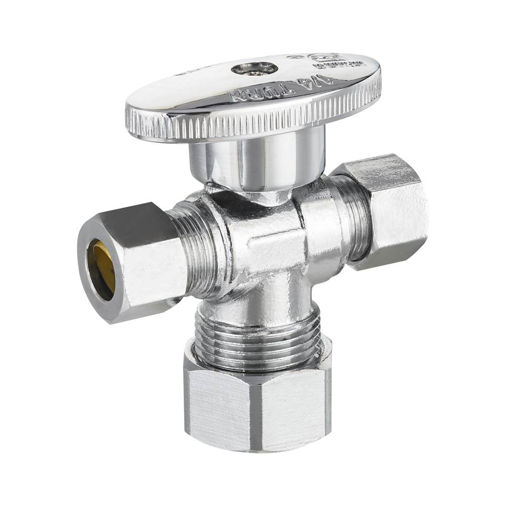 5/8" OD Compr. x 3/8" OD Compr. x 3/8" OD Compr. Dual Outlet Angle Stop Valve, 1/4 Turn (Lead Free)