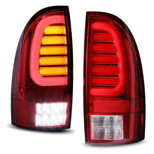Winjet 2005-2015 Toyota Tacoma LED Sequential Tail Light w/Yellow Turn Signal - Chrome / Red