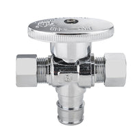 10 Pcs 1/2" PEX Expansion x 3/8" OD Compr. x 3/8" OD Compr. Dual Outlet Angle Stop Valve, 1/4 Turn (Lead Free) Plumbingsell