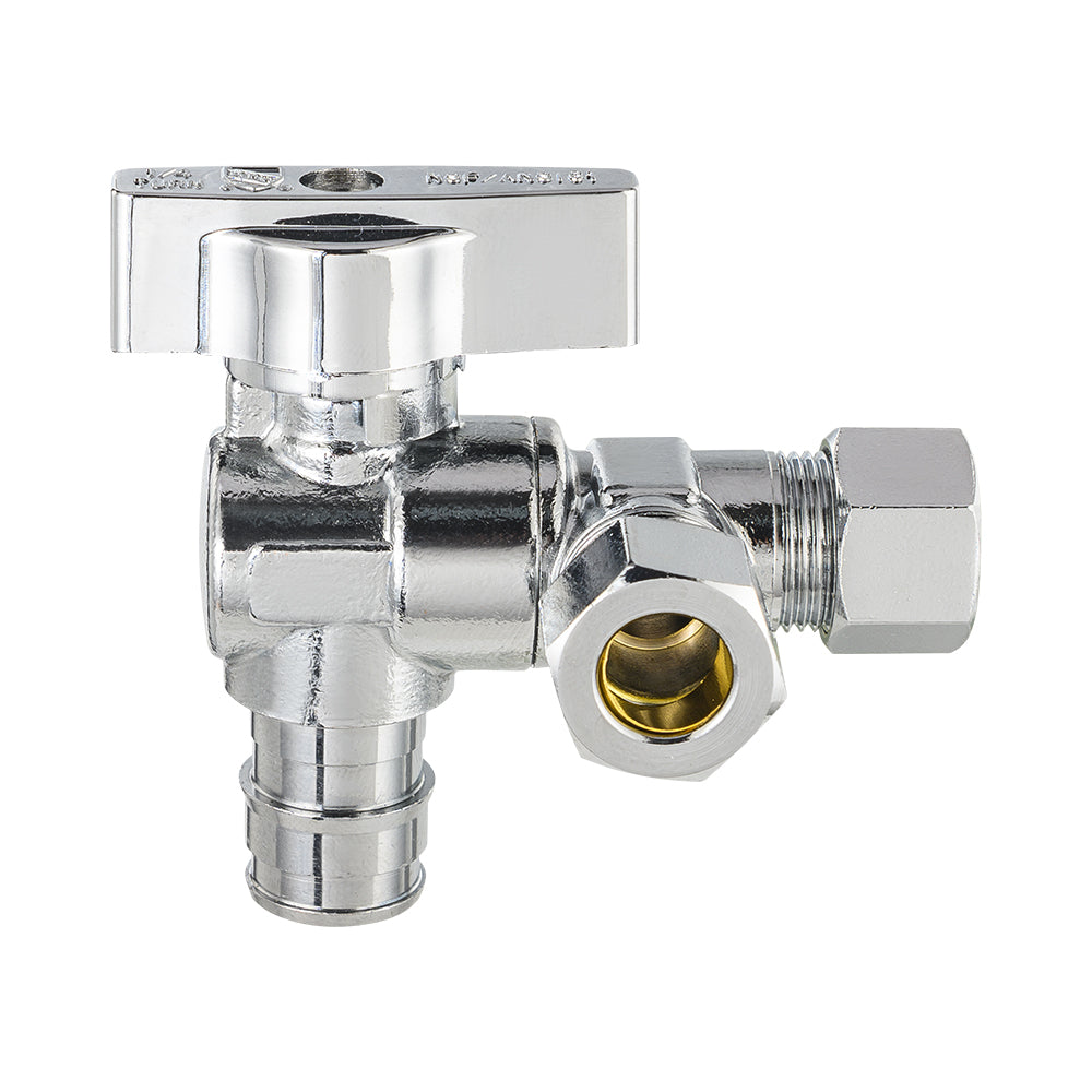 10 Pcs 1/2" Pex-a Expansion (F1960) Inlet x 3/8" OD Compr. x 3/8" OD Compr. Split, Angle Stop Valve, Quarter Turn (Lead Free)