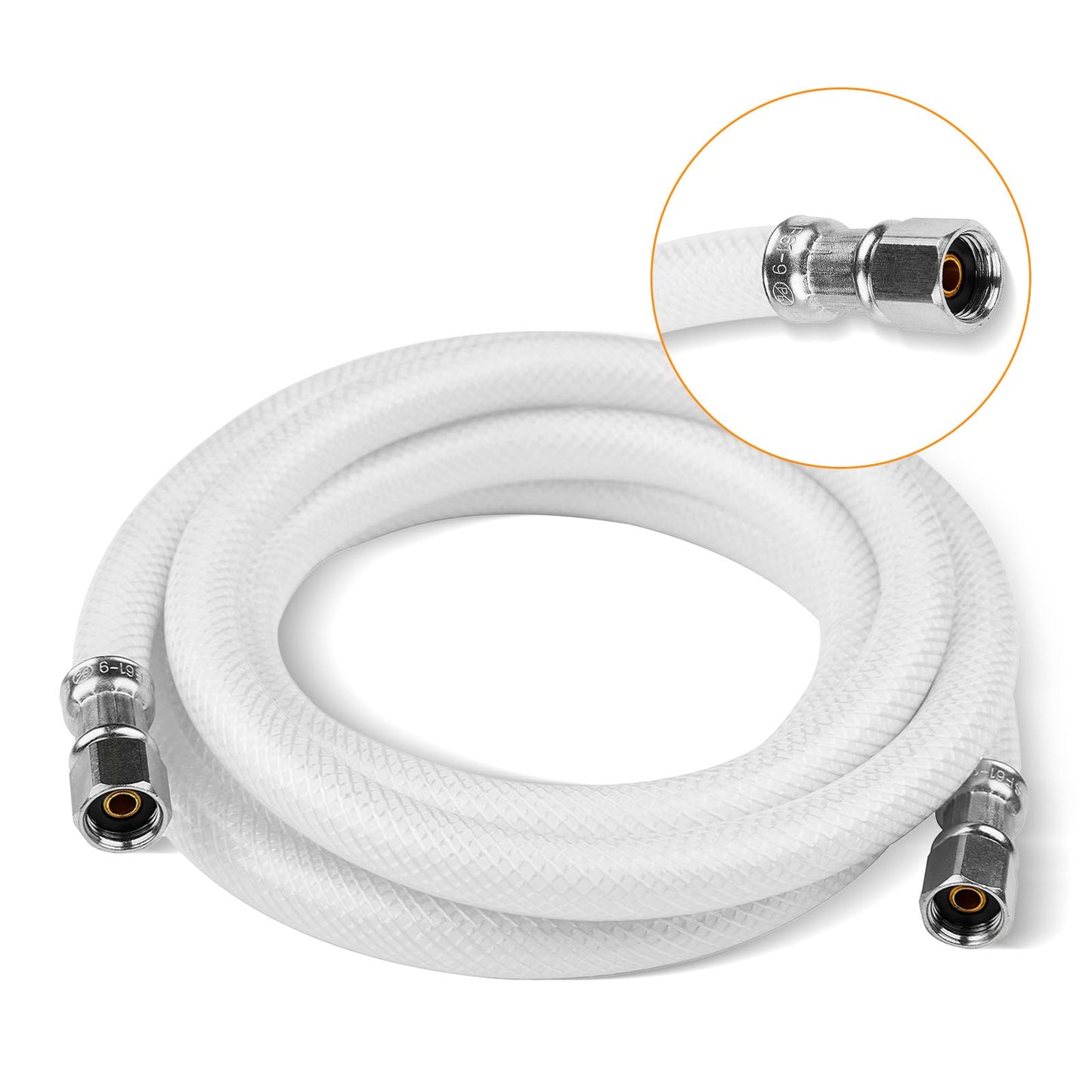 10 Pcs 12ft Fridge Ice Maker Water Connector Line, Polyester Reinforced PVC, 1/4" Comp By 1/4" Comp Connection, White