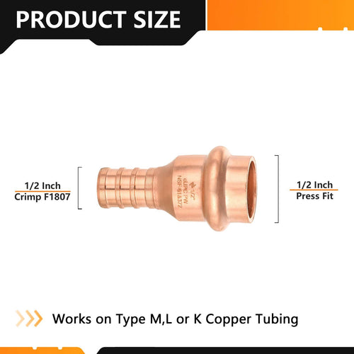 1/2" Press Copper x 1/2" PEX Crimp Adapter (Lead Free) Plumbingsell