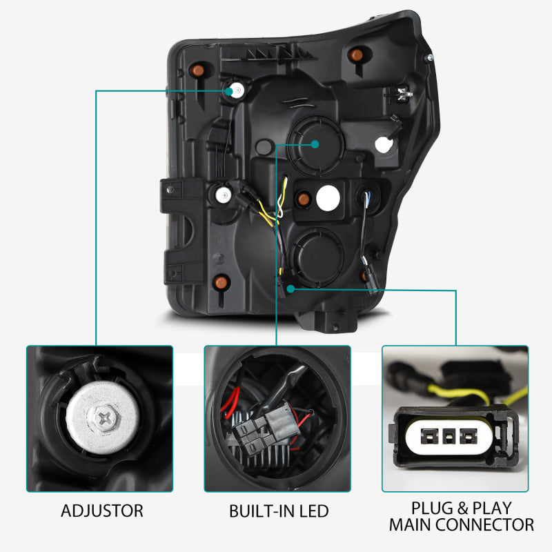 AlphaRex 11-16 Ford Super Duty LUXX-Series LED Projector Headlights Black