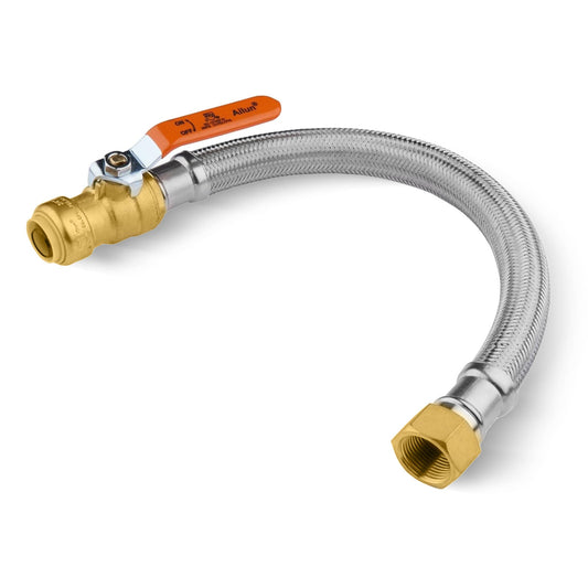 3/4" Push fit x 3/4" FIP, 12" Flexible Water Heater Connector Hose, with Ball Valve