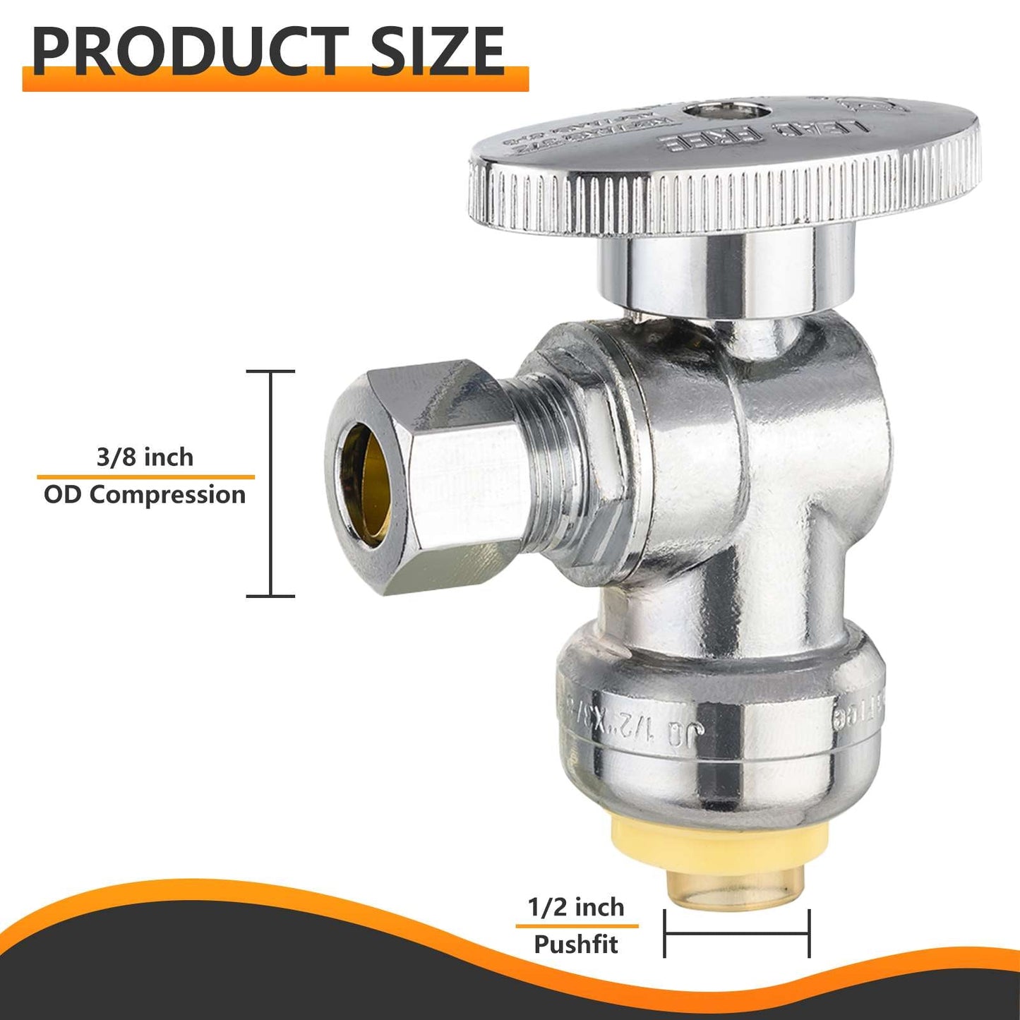 10 Pcs 1/2" Push Connect x 3/8" OD Compr. Angle Stop Valve, 1/4 Turn (Lead Free)