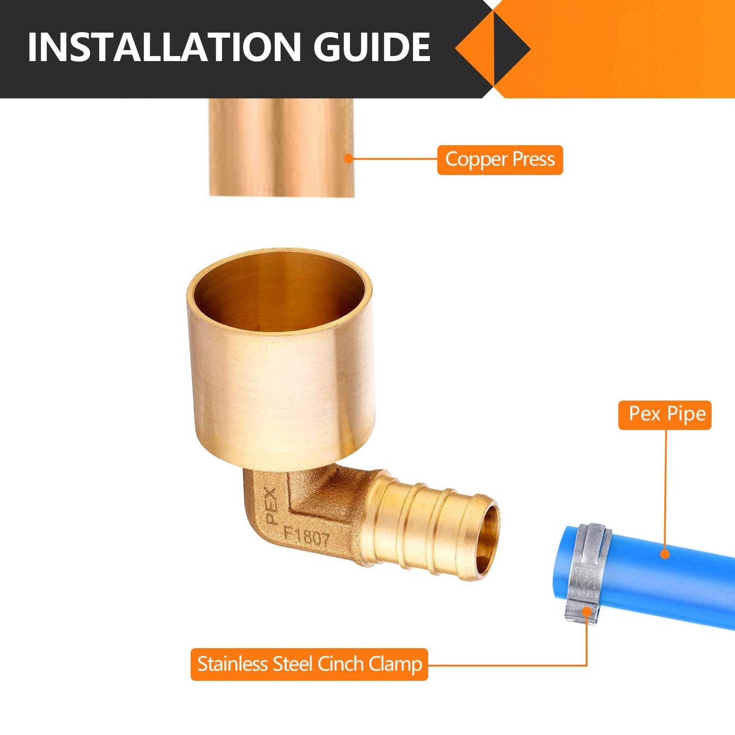 PEX-B Crimp 1/2" PEX x 3/4" Female Copper Sweat Elbow (Lead Free)