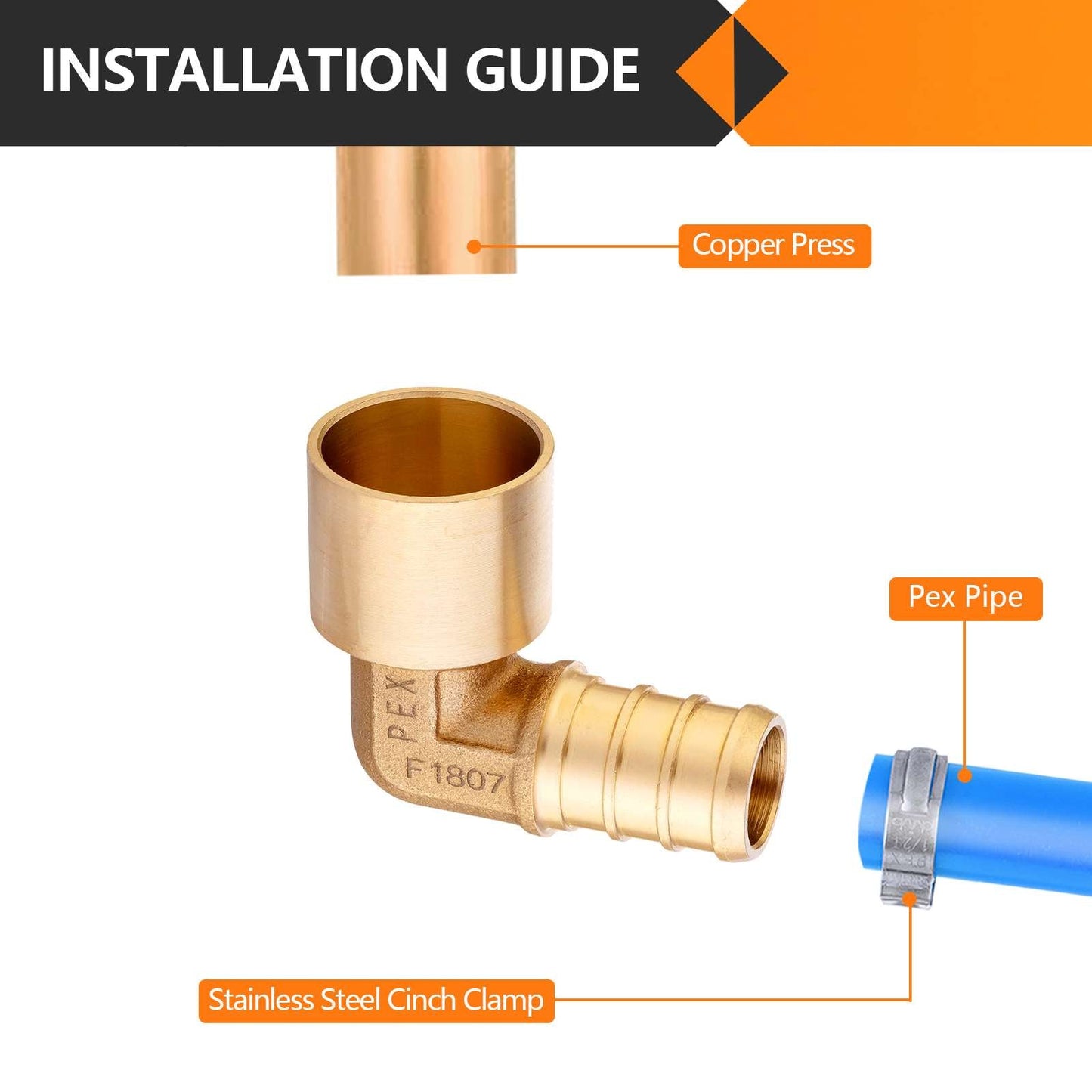 PEX-B Crimp 1/2" PEX x 1/2" Female Copper Sweat Elbow (Lead Free)