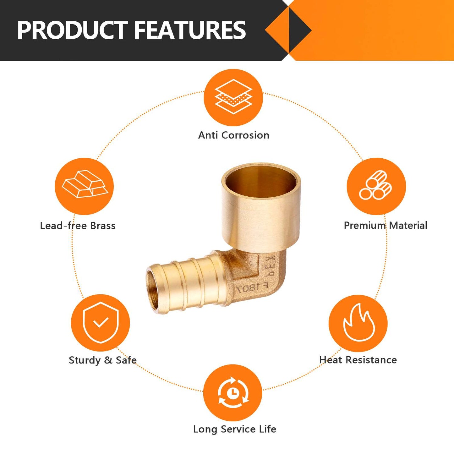 PEX-B Crimp 1/2" PEX x 1/2" Female Copper Sweat Elbow (Lead Free)