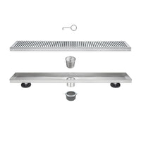 24" Linear Shower Drain, Square Hole Pattern Shower Drain, Brushed 304 Stainless Steel Linear Drain with Levelingft & Hair Strainer