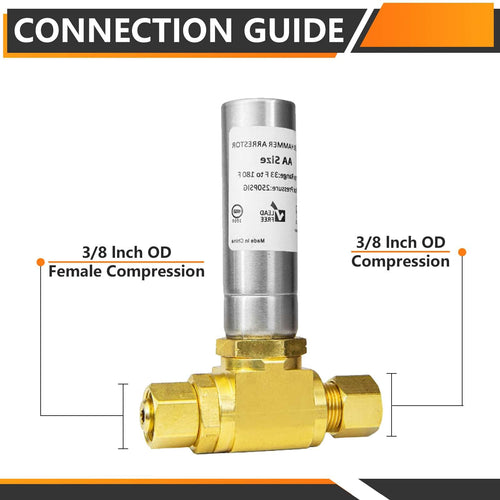 3/8" OD Comp. x 3/8" OD Female Comp. , Water Hammer Arrestor Tee For Dishwasher Connection, Stainless Steel Plumbingsell