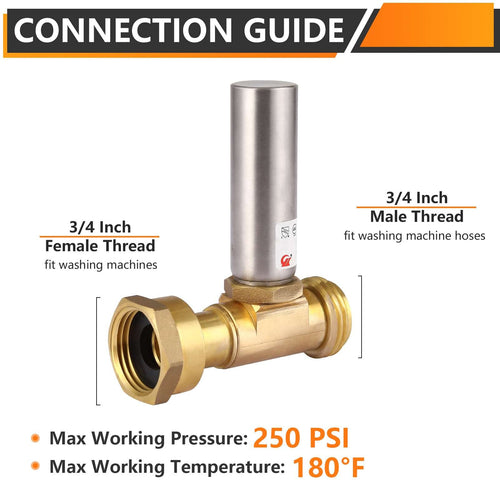 3/4" Swivel FHT x 3/4" MHT for Washing Machine, Water Hammer Arrestor Tee, Stainless Steel Plumbingsell