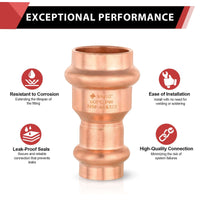 3/4" x 1/2" Copper Press x Press Coupling NO Stop (Lead Free) Plumbingsell