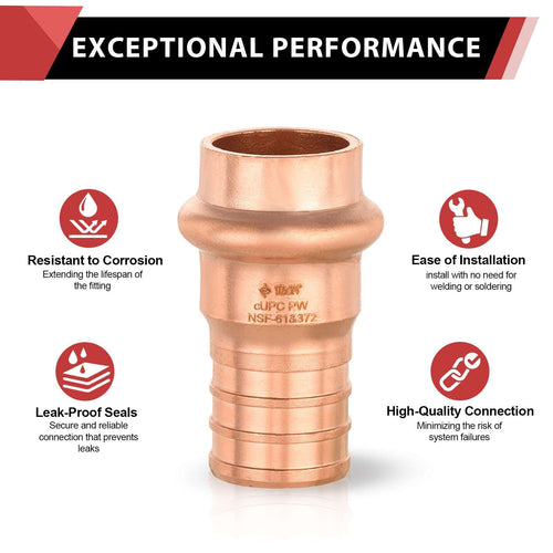 1/2" Press Copper x 3/4" PEX-B Crimp Adapter (Lead Free) Plumbingsell